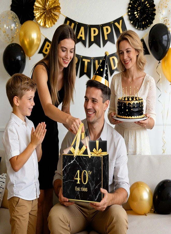 Yoirrat Black Gold 40th Birthday Gift Bag with Wrapping Tissue Paper & Card Large Est. 1986 Marble Gift Bag for Men Women 40 Year Old Bday Party Supplies Favors for Dad Husband Brother - Image 5